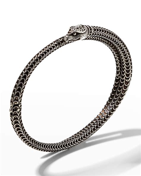 Gucci Men's Garden Snake Aged Silver Wrap Bracelet.